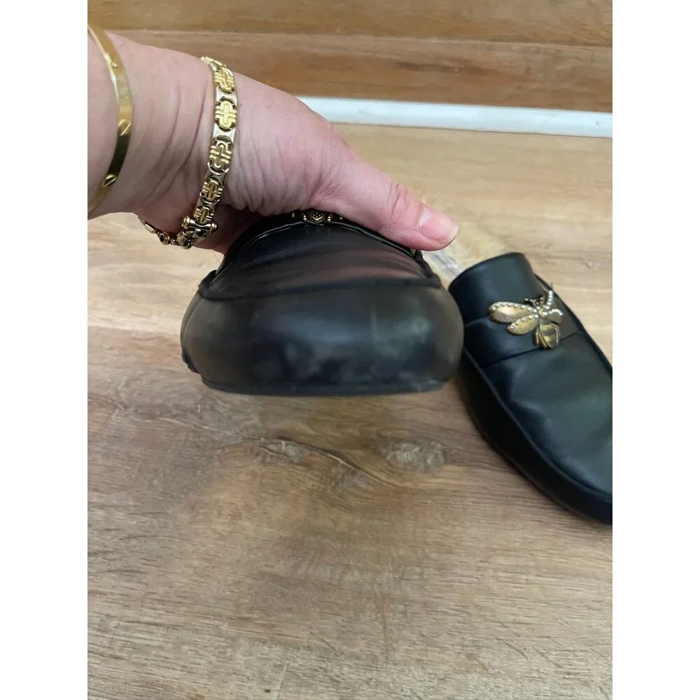 EUC I.N.C Black Leather & Faux Fur Bee Loafers